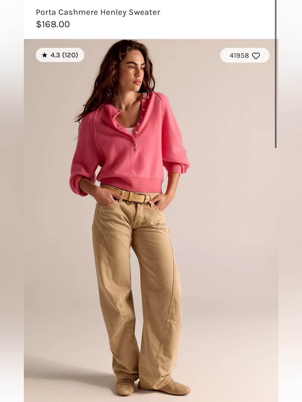 Bright pink cashmere porta Henley sweater